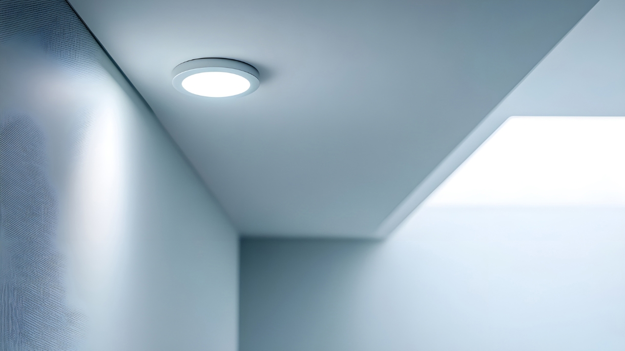 Okrugli LED panel osvetljava plafon i zid modernog enterijera